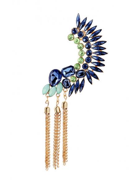 Cercel ear cuff statement, creasta cu cristale si canafi din lanturi