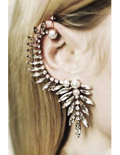Cercel tip ear cuff, model Flash cu cristale si perle 2