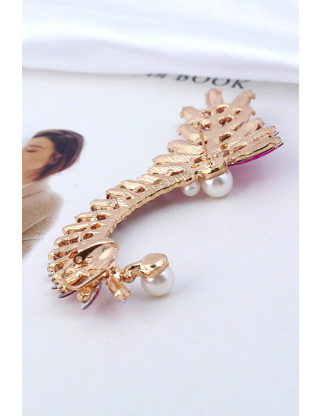 Cercel tip ear cuff, model Flash cu cristale si perle