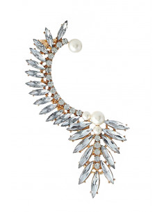Cercel tip ear cuff, model Flash cu cristale si perle