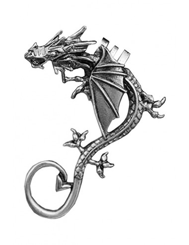 Cercel tip ear cuff, model cu dragon cu creasta si aripi mici, coada ascutita, prindere pe ureche