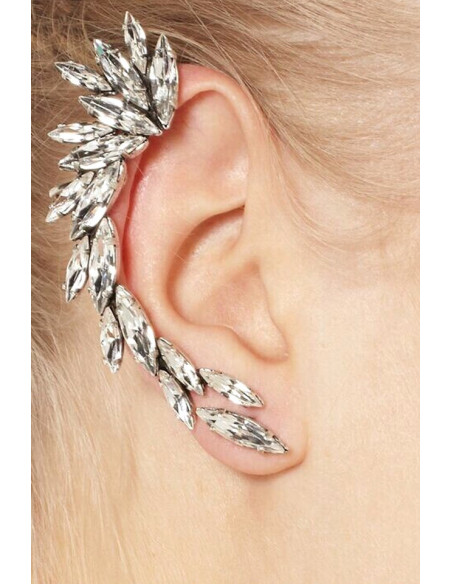 Cercel ear cuff Spike, cu cristale albe ascutite, arcuit pe ureche