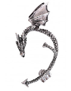 Cercel tip ear cuff, dragon incolacit cu aripi mari, prindere dubla, pe ureche 2
