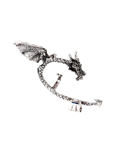 Cercei tip ear cuff, dragon incolacit cu aripi mari, prindere dubla, pe ureche