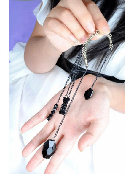 Cercel ear cuff lung, cu cristale negre, tip candelabru