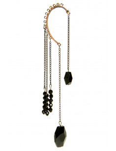Cercel ear cuff lung, cu cristale negre, tip candelabru