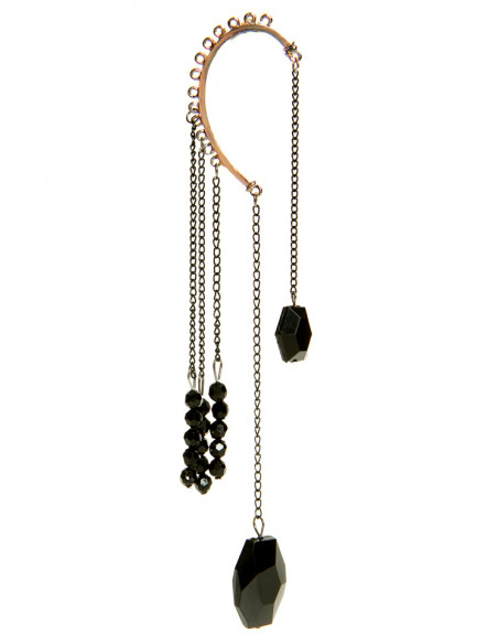 Cercel ear cuff lung, cu cristale negre, tip candelabru