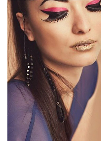 Cercel ear cuff lung, cu cristale negre, tip candelabru
