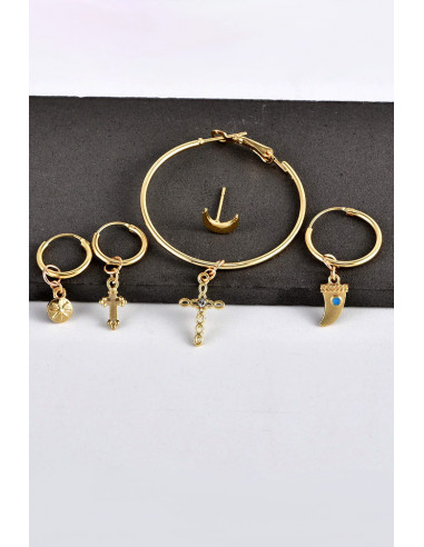 Set de cinci cercei eleganti, cercuri mari cu cruciulite, colt si semiluna