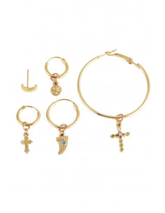 Set de cinci cercei eleganti, cercuri mari cu cruciulite, colt si semiluna 2