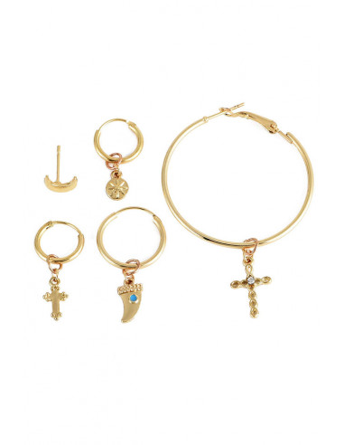 Set de cinci cercei eleganti, cercuri mari cu cruciulite, colt si semiluna
