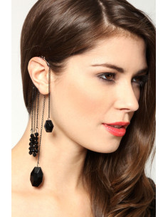 Cercel ear cuff lung, cu cristale negre, tip candelabru 2