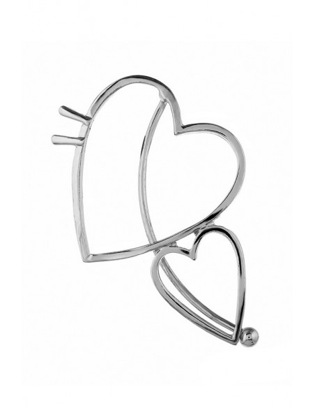 Cercel ear cuff cu 2 inimioare mari, prindere peste ureche
