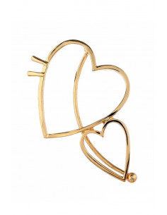 Cercel ear cuff cu 2 inimioare mari, prindere peste ureche