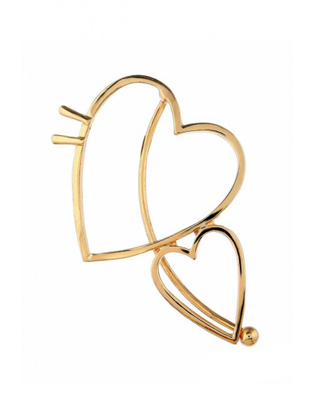 Cercel ear cuff cu 2 inimioare mari, prindere peste ureche