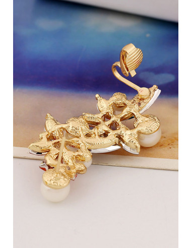 Cercel tip ear cuff, model cu cristale de diverse forme si culori si perle