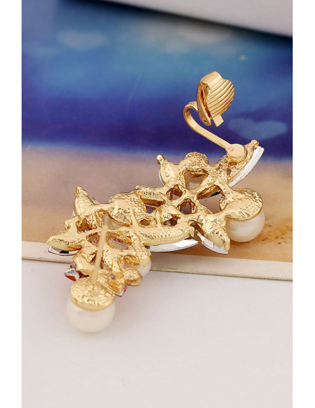 Cercel tip ear cuff, model cu cristale de diverse forme si culori si perle