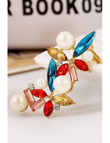 Cercel tip ear cuff, model cu cristale de diverse forme si culori si perle