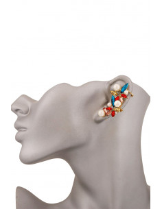 Cercel tip ear cuff, model cu cristale de diverse forme si culori si perle 2