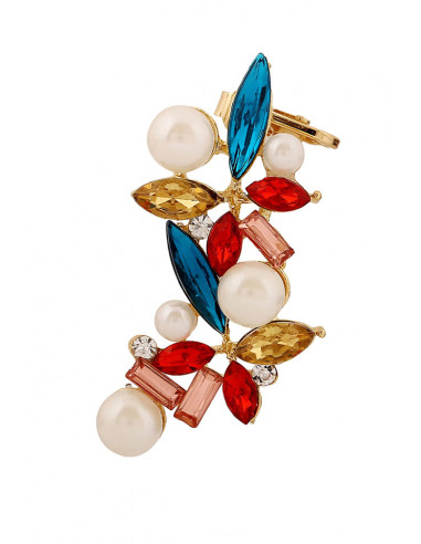 Cercel tip ear cuff, model cu cristale de diverse forme si culori si perle