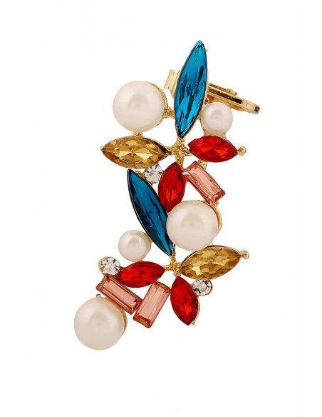 Cercel tip ear cuff, model cu cristale de diverse forme si culori si perle