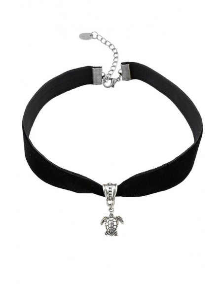 Colier choker din catifea neagra, cu medalion Testoasa