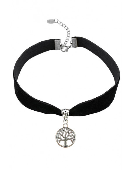 Colier choker din catifea neagra, cu medalion Copacul Vietii