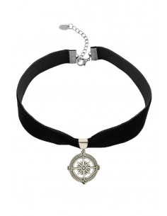 Colier choker din catifea neagra, cu medalion Roza Vanturilor 2