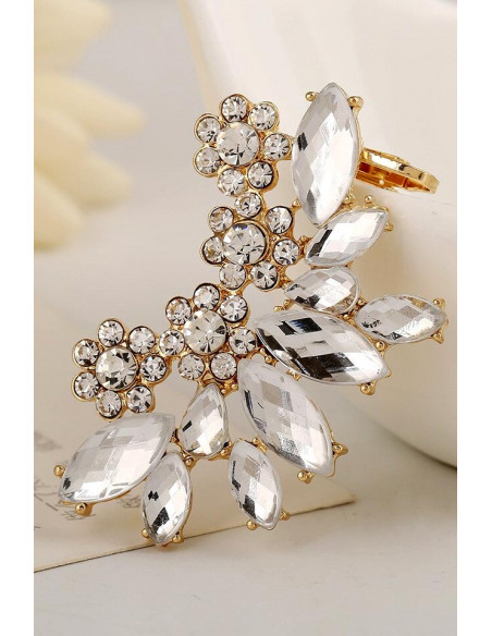 Ear cuff luxury, flori rotunde si cristale mari cat-eye, fatetate