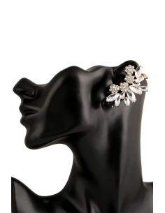 Ear cuff luxury, flori rotunde si cristale mari cat-eye, fatetate 2