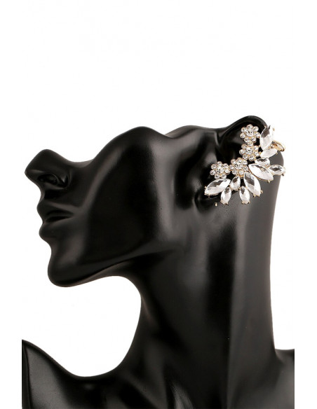 Ear cuff luxury, flori rotunde si cristale mari cat-eye, fatetate