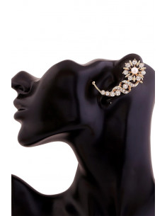Cercel ear cuff, floare rotunda cu cristale si perle 2