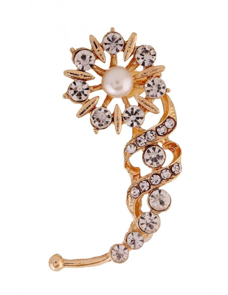 Cercel ear cuff, floare rotunda cu cristale si perle