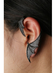 Cercel ear cuff, model aripa de dragon neagra, prindere dupa ureche 2