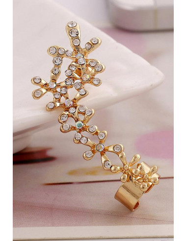 Cercel ear cuff cu floricele si cristale mici, pe toata urechea