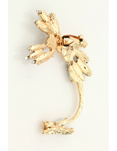 Cercel ear cuff elegant, Mariglod, flori cu cristale ascutite si perle