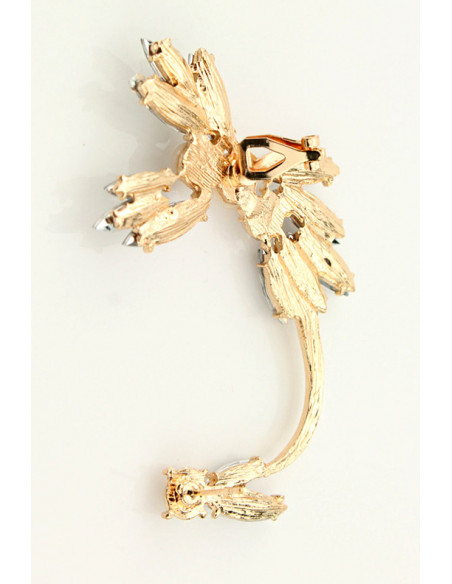 Cercel ear cuff elegant, Mariglod, flori cu cristale ascutite si perle