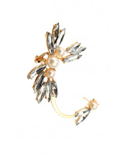Cercel ear cuff elegant, Mariglod, flori cu cristale ascutite si perle