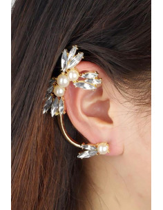 Cercel ear cuff elegant, Mariglod, flori cu cristale ascutite si perle 2