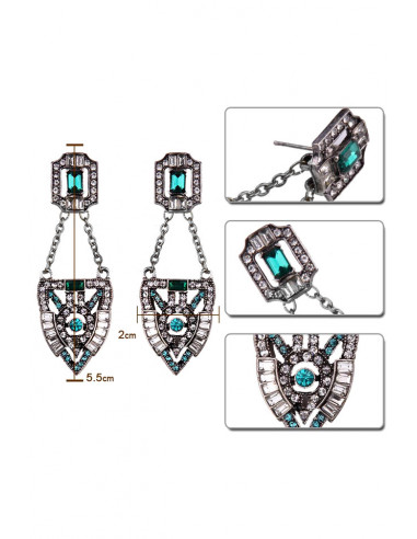 Cercei vintage Emerald Shield, cu cristale dreptunghiulare verzi