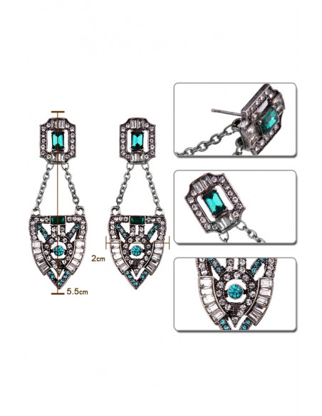 Cercei vintage Emerald Shield, cu cristale dreptunghiulare verzi