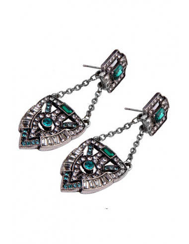 Cercei vintage Emerald Shield, cu cristale dreptunghiulare verzi
