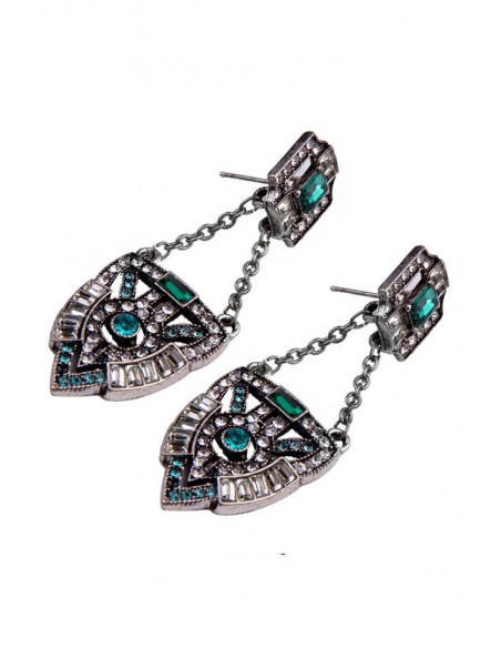 Cercei vintage Emerald Shield, cu cristale dreptunghiulare verzi