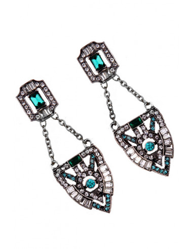Cercei vintage Emerald Shield, cu cristale dreptunghiulare verzi