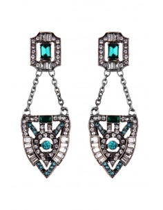 Cercei vintage Emerald Shield, cu cristale dreptunghiulare verzi