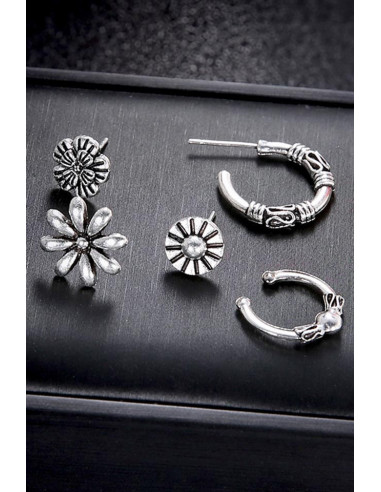 Set cercei si ear cuff cu floricele si verigi