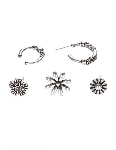Set cercei si ear cuff cu floricele si verigi