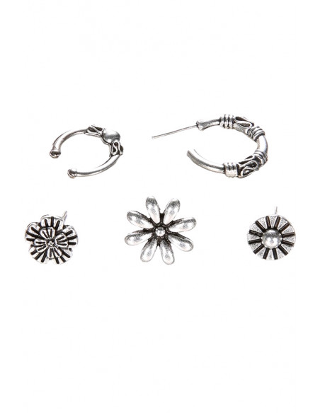 Set cercei si ear cuff cu floricele si verigi