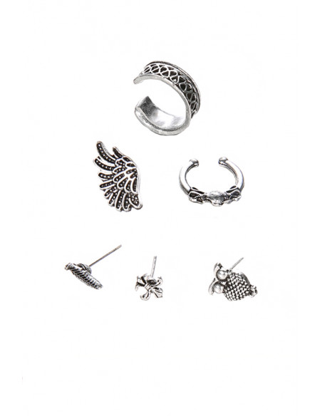 Set cercei si ear cuff cu aripa, bufnita, Fleur de Lis si verigi