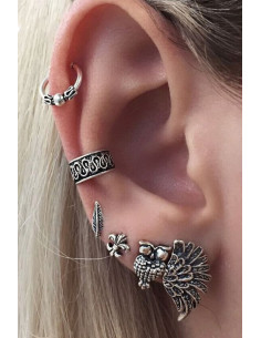Set cercei si ear cuff cu aripa, bufnita, Fleur de Lis si verigi